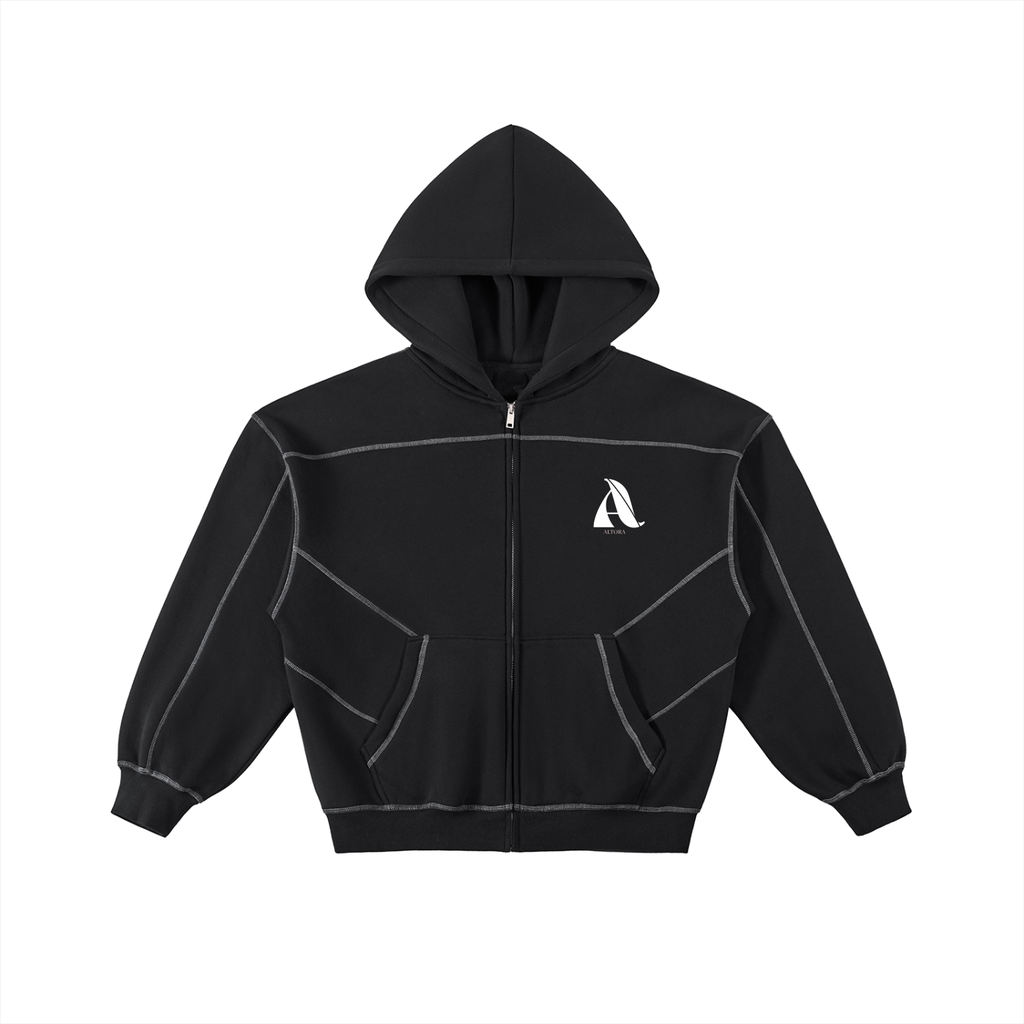 Unisex Contrasted Boxy Fleece Zip Hoodie