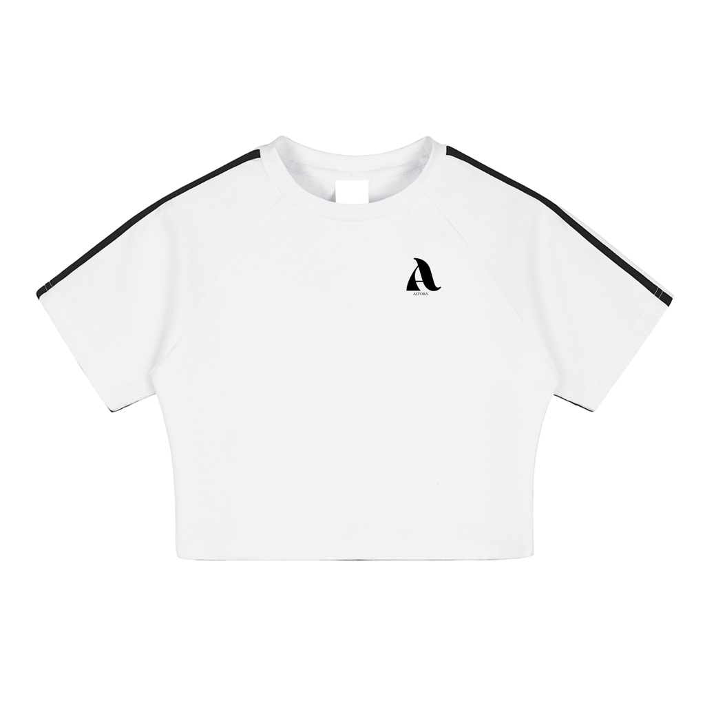 Women's White Taped  Performance Crop Top