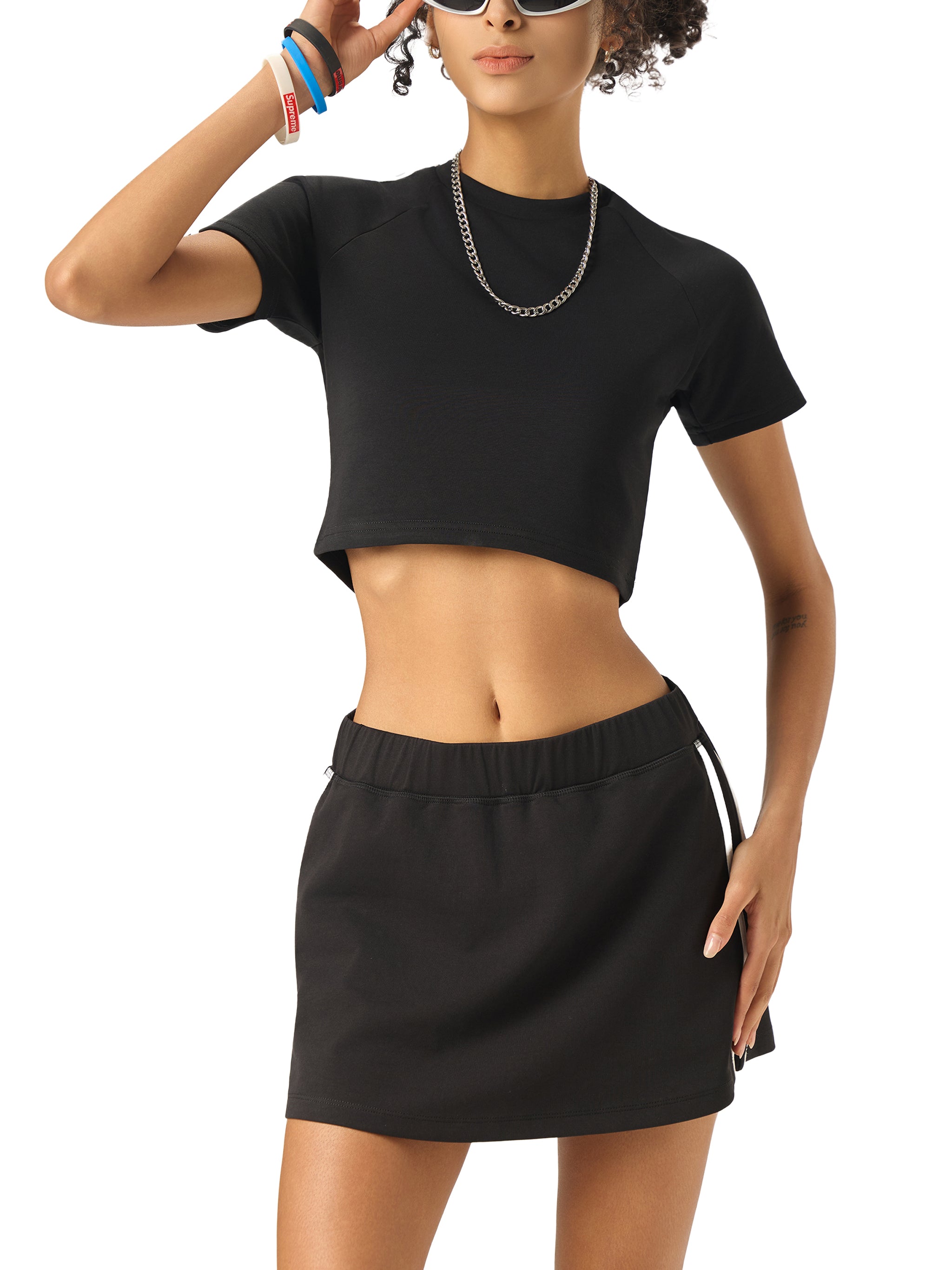 Women's Black Taped Performance Crop Top